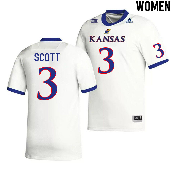 Women #3 Tanaka Scott Kansas Jayhawks College Football Jerseys Stitched Sale-White